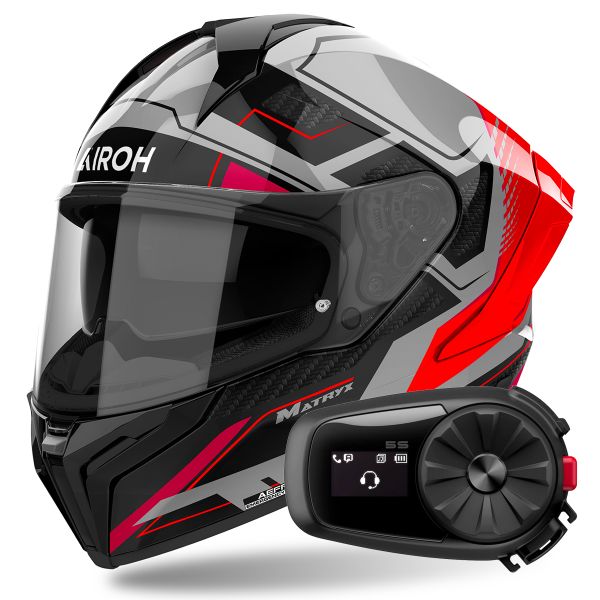 Casque Integral Airoh Matryx Rocket Red Fluo + Kit Bluetooth 5S Solo