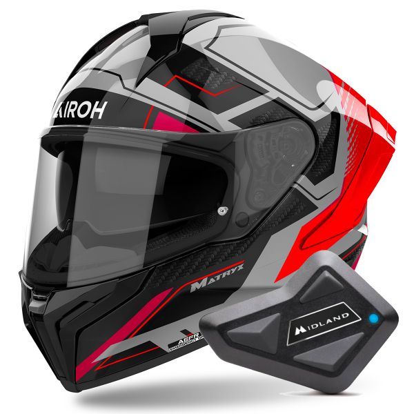 Casque Integral Airoh Matryx Rocket Red Fluo + Kit Bluetooth BT Mini