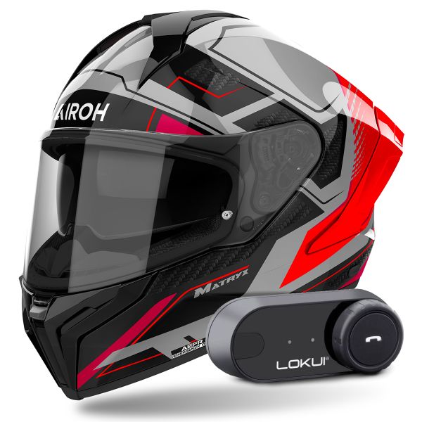Casque Integral Airoh Matryx Rocket Red Fluo + Kit Bluetooth Lokui K30