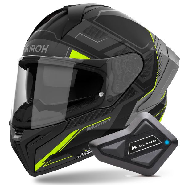 Casque Integral Airoh Matryx Rocket Yellow Matt + Kit Bluetooth BT Mini