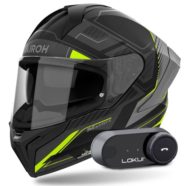 Casque Integral Airoh Matryx Rocket Yellow Matt + Kit Bluetooth Lokui K30