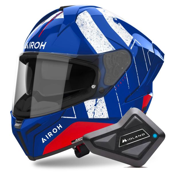 Casque Integral Airoh Matryx Scope Blue Red + Kit Bluetooth BT Mini