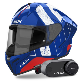 Casque Integral Airoh Matryx Scope Blue Red + Kit Bluetooth Lokui K30