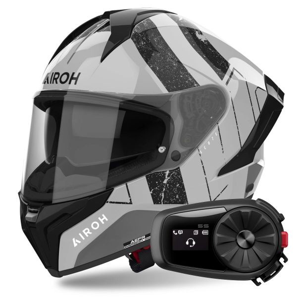 Casque Integral Airoh Matryx Scope Light Grey + Kit Bluetooth 5S Solo