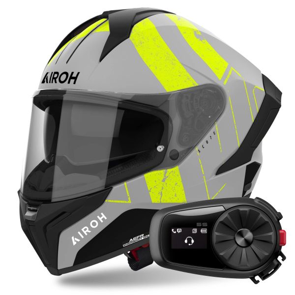 Casque Integral Airoh Matryx Scope Yellow Matt + Kit Bluetooth 5S Solo