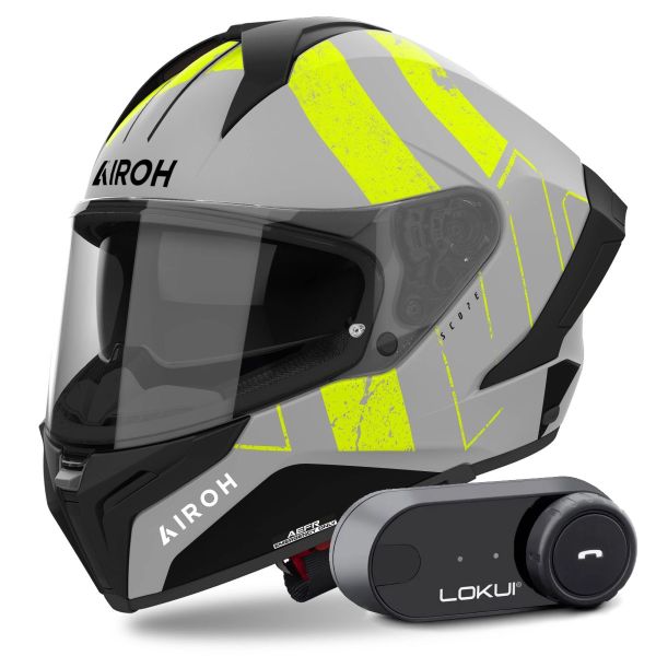 Casque Integral Airoh Matryx Scope Yellow Matt + Kit Bluetooth Lokui K30