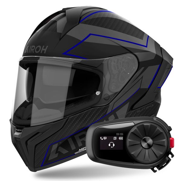 Casque Integral Airoh Matryx Sentinel Blue Matt + Kit Bluetooth 5S Solo