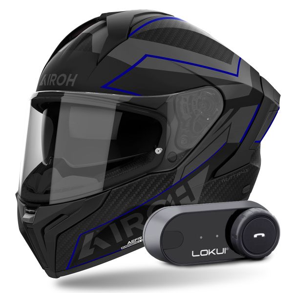 Casque Integral Airoh Matryx Sentinel Blue Matt + Kit Bluetooth Lokui K30
