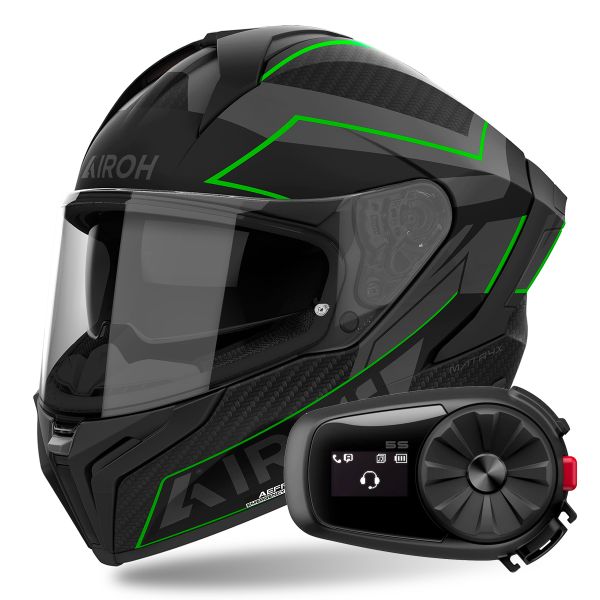 Casque Integral Airoh Matryx Sentinel Green Matt + Kit Bluetooth 5S Solo