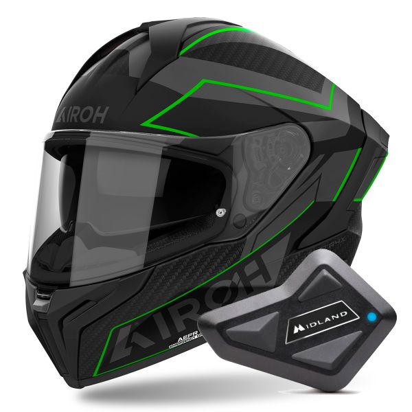 Casque Integral Airoh Matryx Sentinel Green Matt + Kit Bluetooth BT Mini