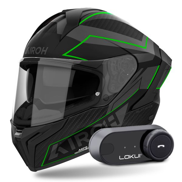 Casque Integral Airoh Matryx Sentinel Green Matt + Kit Bluetooth Lokui K30
