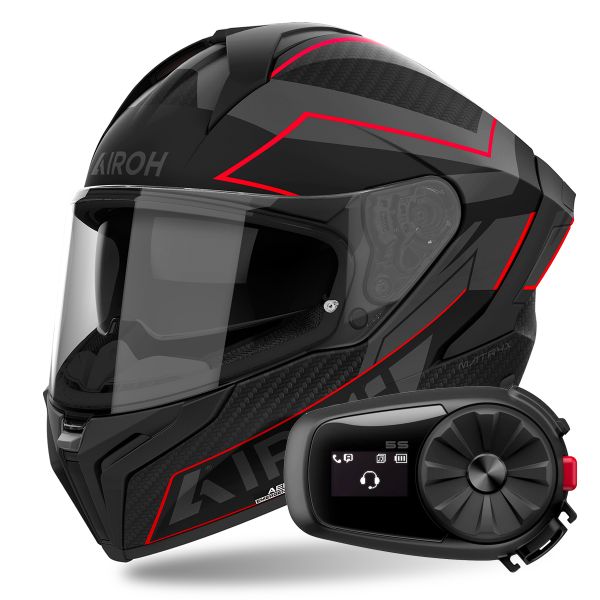 Casque Integral Airoh Matryx Sentinel Red Matt + Kit Bluetooth 5S Solo