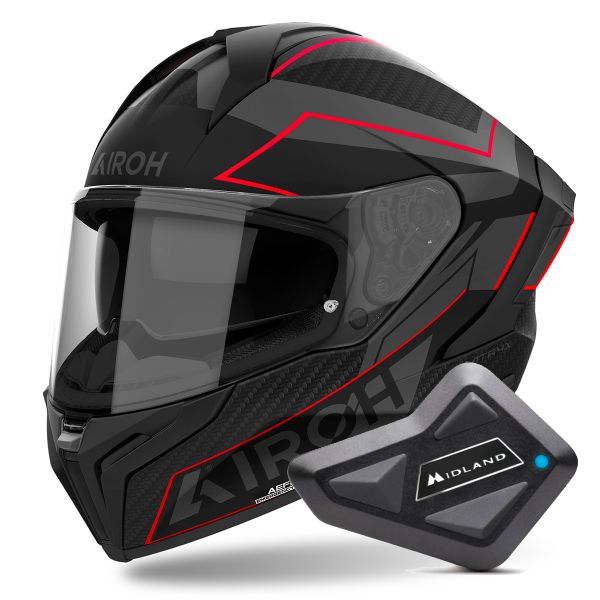 Casque Integral Airoh Matryx Sentinel Red Matt + Kit Bluetooth BT Mini