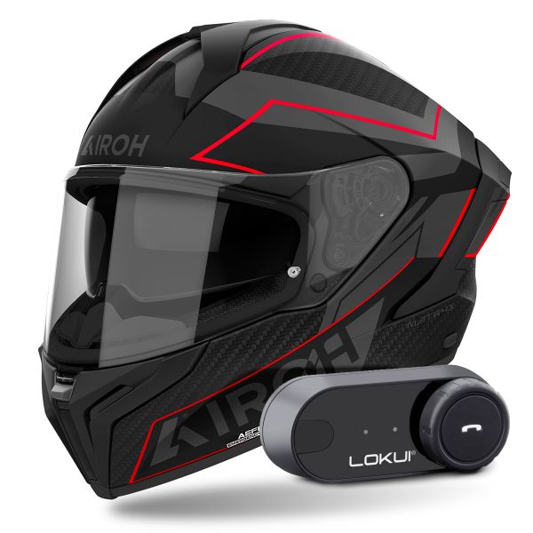 Casque Integral Airoh Matryx Sentinel Red Matt + Kit Bluetooth Lokui K30