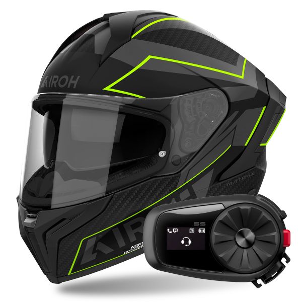 Casque Integral Airoh Matryx Sentinel Yellow Matt + Kit Bluetooth 5S Solo