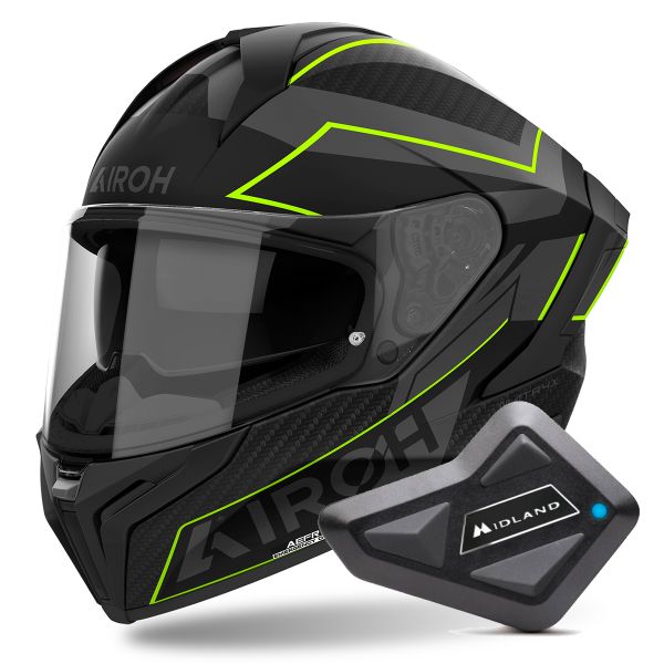 Casque Integral Airoh Matryx Sentinel Yellow Matt + Kit Bluetooth BT Mini