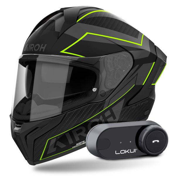 Casque Integral Airoh Matryx Sentinel Yellow Matt + Kit Bluetooth Lokui K30