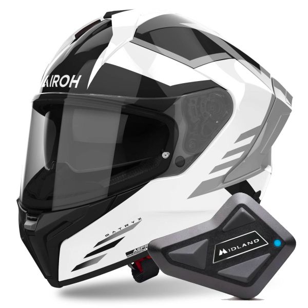 Casque Integral Airoh Matryx Throne White + Kit Bluetooth BT Mini