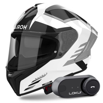 Casque Integral Airoh Matryx Throne White + Kit Bluetooth Lokui K30