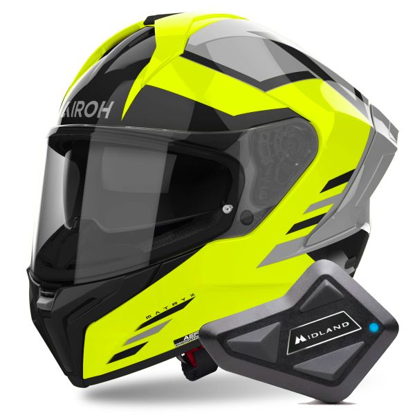 Casque Integral Airoh Matryx Throne Yellow + Kit Bluetooth BT Mini
