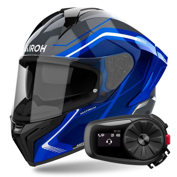 Casque Integral Airoh Matryx Wide Blue + Kit Bluetooth 5S Solo