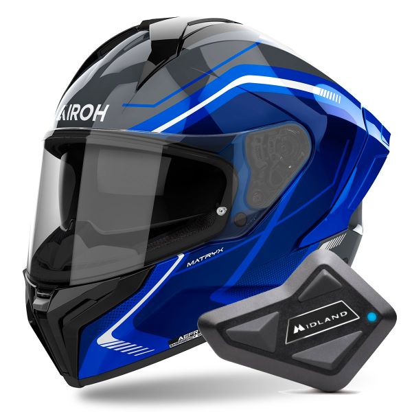 Casque Integral Airoh Matryx Wide Blue + Kit Bluetooth BT Mini