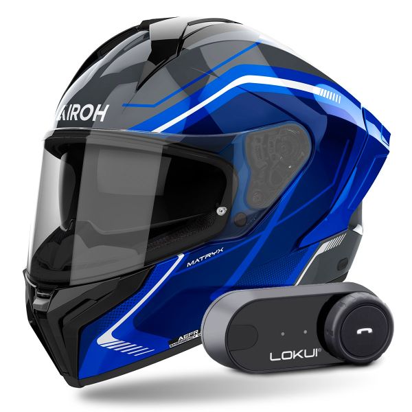 Casque Integral Airoh Matryx Wide Blue + Kit Bluetooth Lokui K30