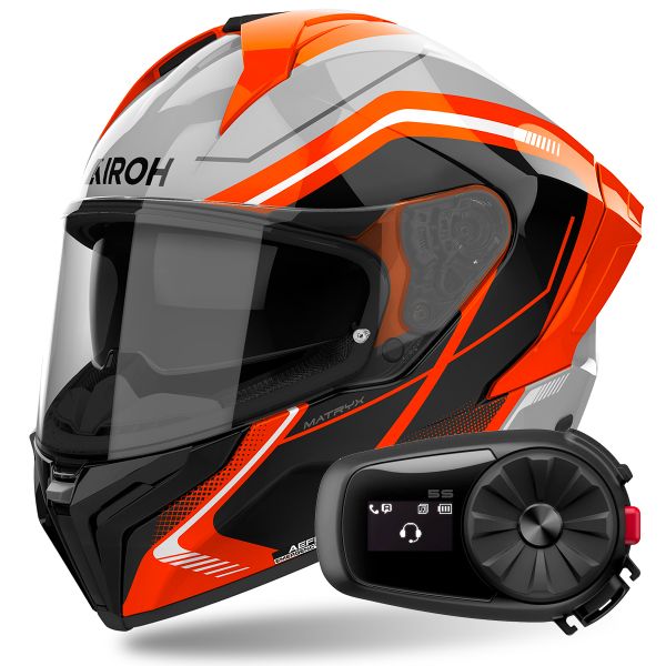 Casque Integral Airoh Matryx Wide Orange + Kit Bluetooth 5S Solo