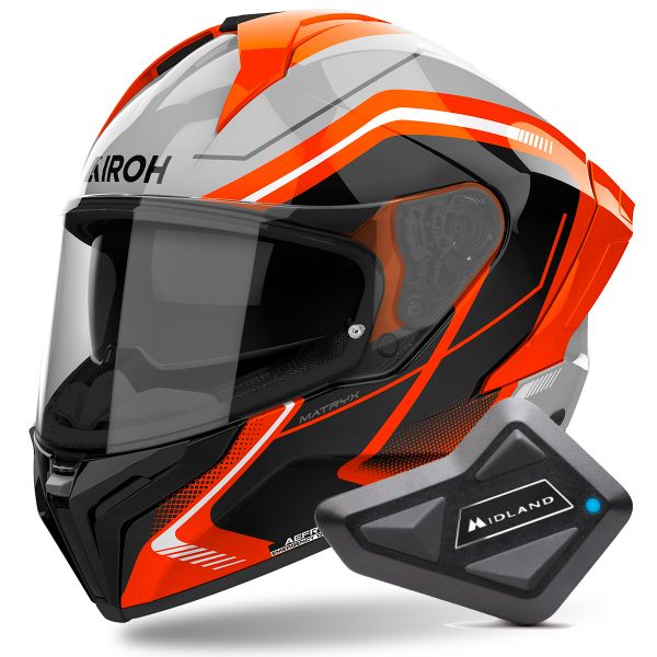Casque Integral Airoh Matryx Wide Orange + Kit Bluetooth BT Mini