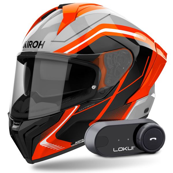 Casque Integral Airoh Matryx Wide Orange + Kit Bluetooth Lokui K30
