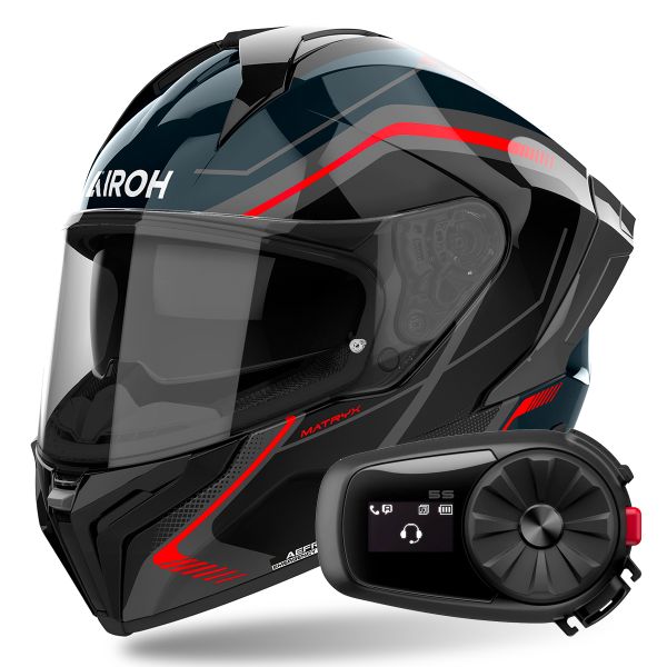Casque Integral Airoh Matryx Wide Red + Kit Bluetooth 5S Solo