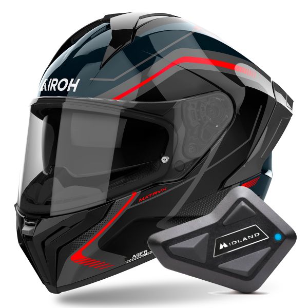 Casque Integral Airoh Matryx Wide Red + Kit Bluetooth BT Mini