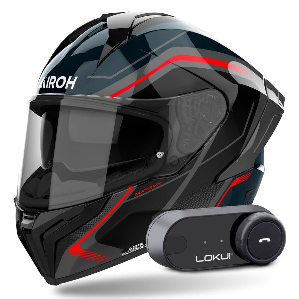 Casque Integral Airoh Matryx Wide Red + Kit Bluetooth Lokui K30