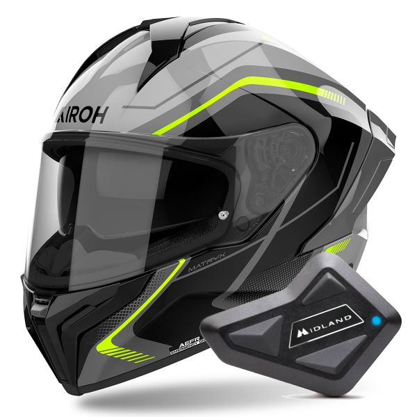 Casque Integral Airoh Matryx Wide Yellow + Kit Bluetooth BT Mini