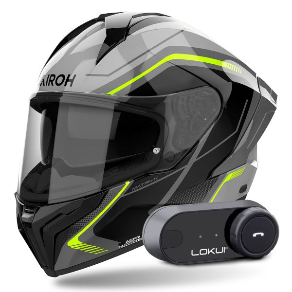 Casque Integral Airoh Matryx Wide Yellow + Kit Bluetooth Lokui K30