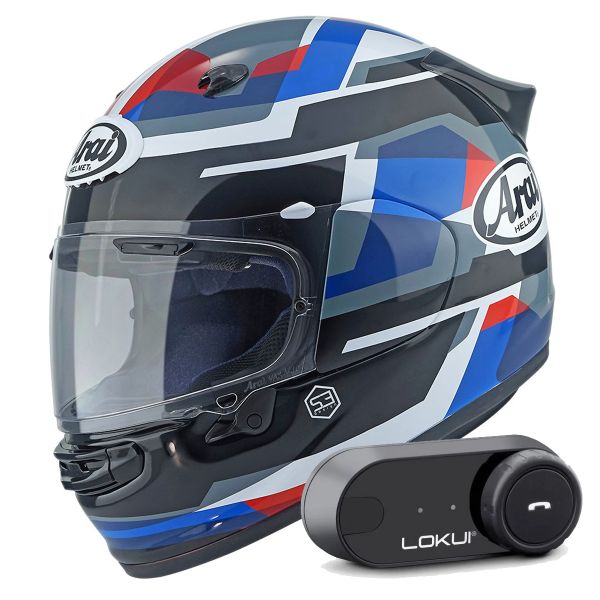 Casque Integral Arai Quantic Abstract Blue White Black + Kit Bluetooth Lokui K30