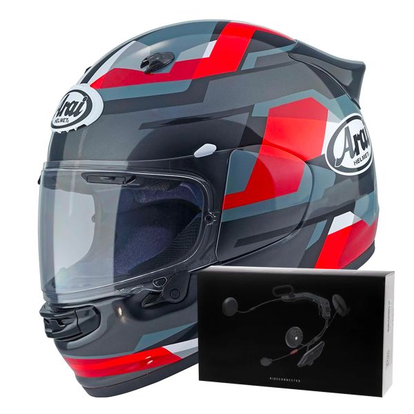 Casque Integral Arai Quantic Abstract Red Grey Black + Kit bluetooth ACS10