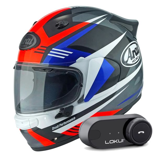 Casque Integral Arai Quantic Mark Red Blue Black + Kit Bluetooth Lokui K30