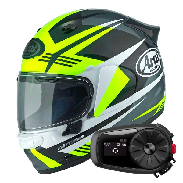 Casque Integral Arai Quantic Mark Yellow White Black + Kit Bluetooth 5S Solo Casque Integral Arai Quantic Mark Yellow White Black + Kit Bluetooth 5S Solo