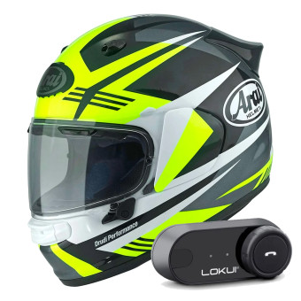Casque Integral Arai Quantic Mark Yellow White Black + Kit Bluetooth Lokui K30