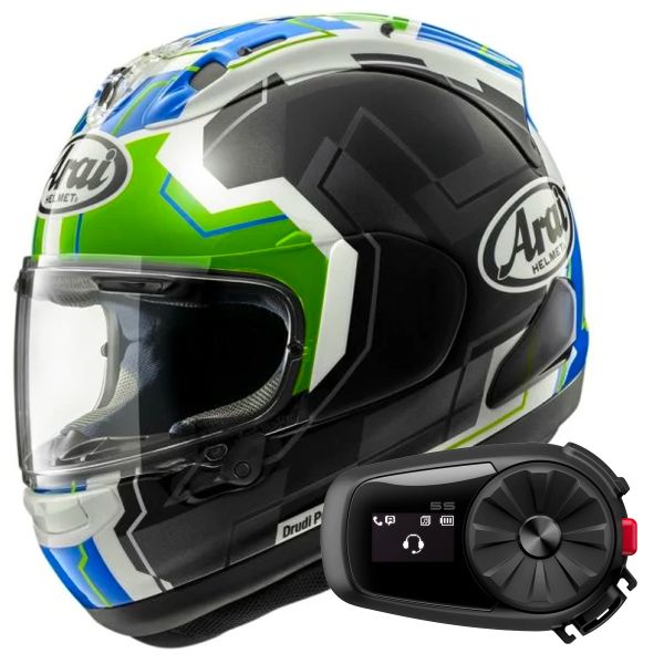 Casque Integral Arai RX-7V Evo JR65 Green + Kit Bluetooth 5S Solo
