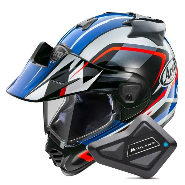 Casque Integral Arai Tour-X5 Discovery White Red Blue + Kit Bluetooth BT Mini