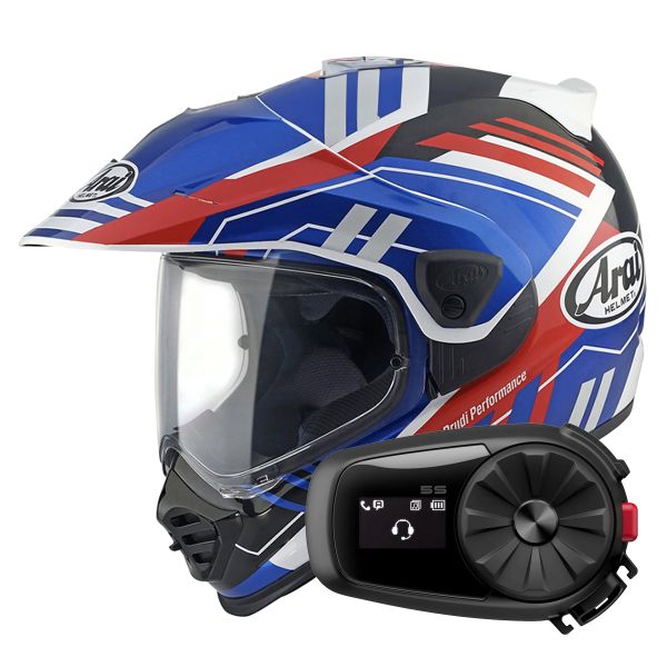 Casque Integral Arai Tour-X5 Trail Blue White Red + Kit Bluetooth 5S Solo