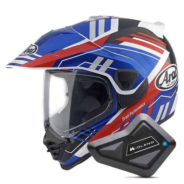 Casque Integral Arai Tour-X5 Trail Blue White Red + Kit Bluetooth BT Mini