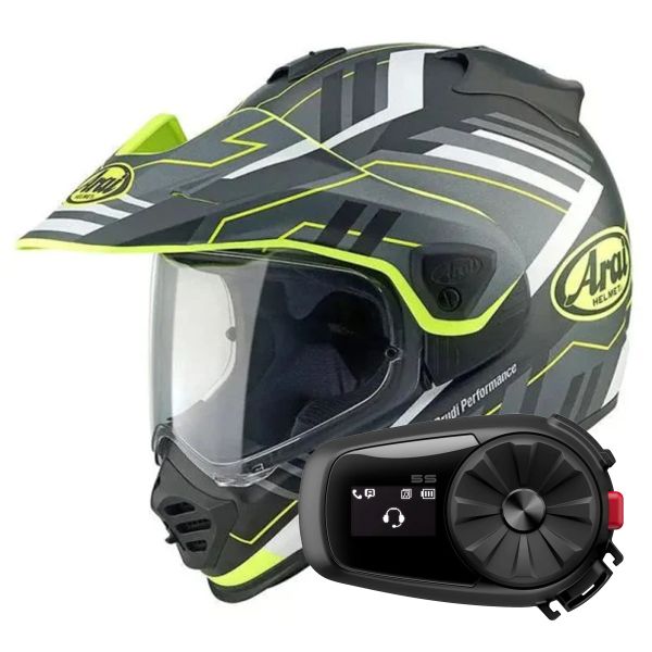 Casque Integral Arai Tour-X5 Trail Yellow White Black + Kit Bluetooth 5S Solo