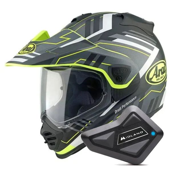 Casque Integral Arai Tour-X5 Trail Yellow White Black + Kit Bluetooth BT Mini