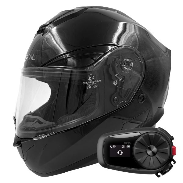 Casque Integral Everone X92RS Shiny Black + Kit Bluetooth 5S Solo