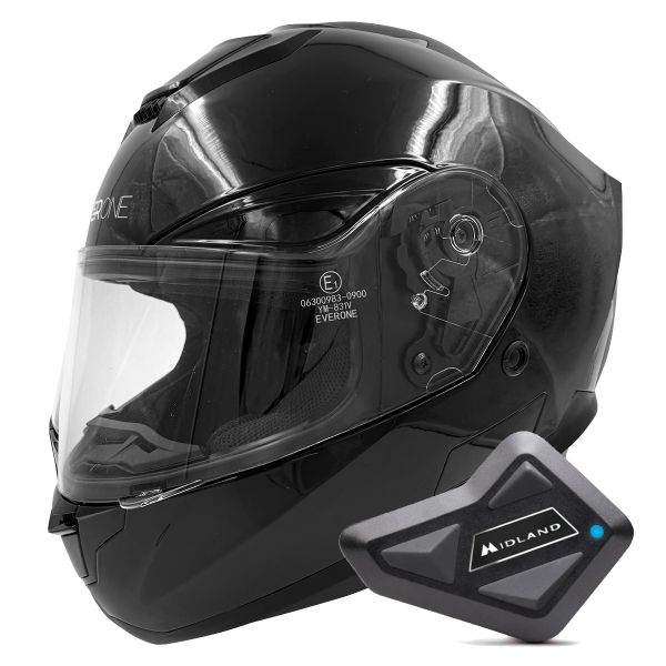 Casque Integral Everone X92RS Shiny Black + Kit Bluetooth BT Mini