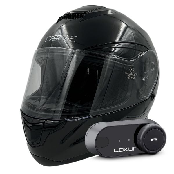 Casque Integral Everone X92RS Shiny Black + Kit Bluetooth Lokui K30