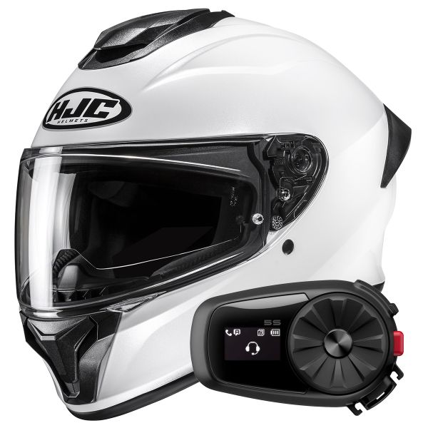 Casque Integral HJC C71 Pearl White + Kit Bluetooth 5S Solo Casque Integral HJC C71 Pearl White + Kit Bluetooth 5S Solo
